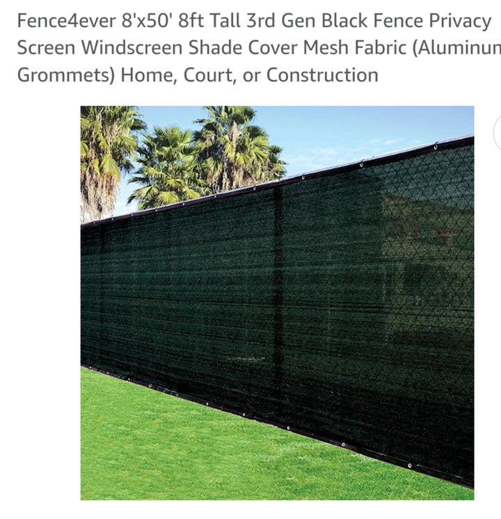 Fence4ever 8'x50' 8ft Tall 3rd Gen Black Fence Privacy Screen Windscreen Shade Cover Mesh Fabric (Aluminum Grommets) Home, Court, or Construction